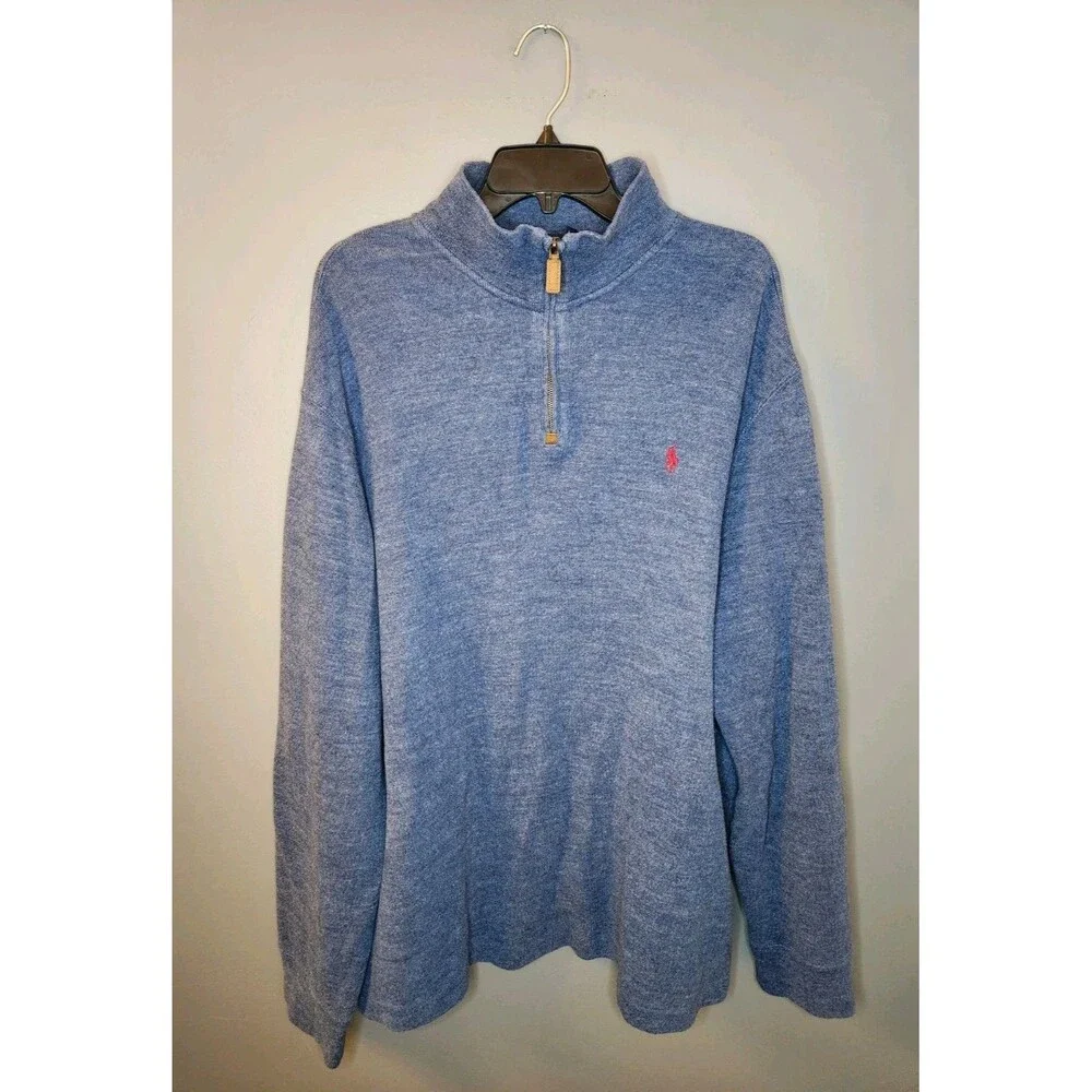Polo Ralph Lauren Sweater Men's 2XL Blue‎ 1/4 Zip Knit Pullover 100% Cotton